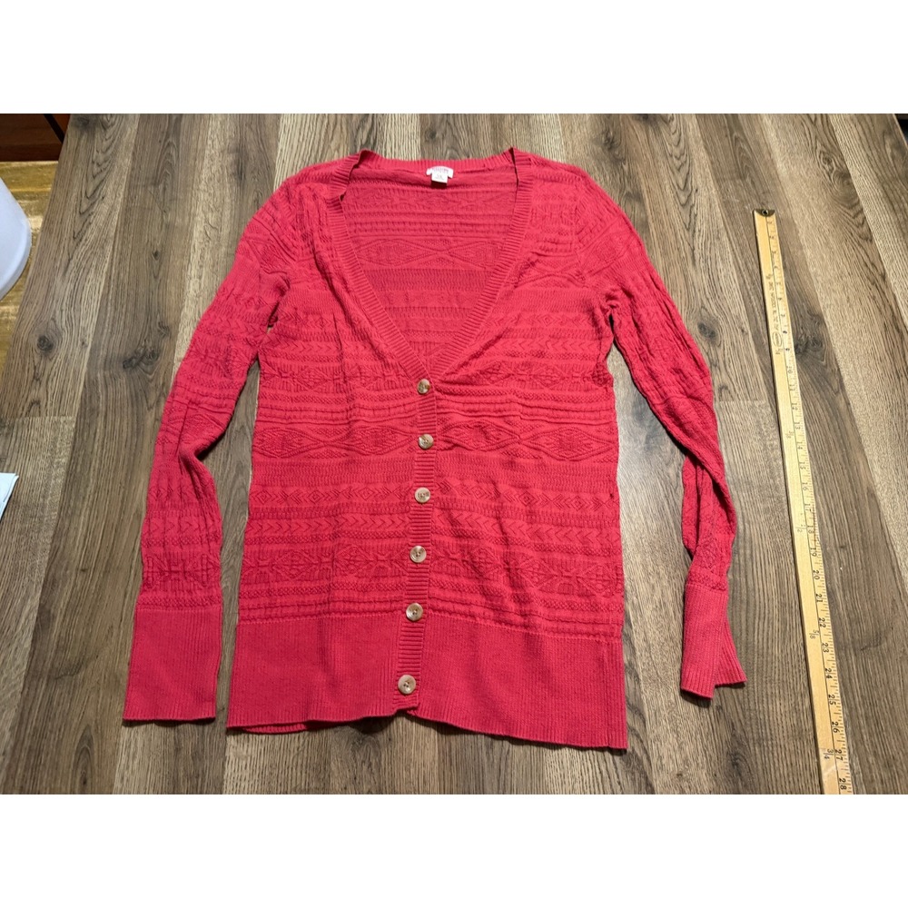 Mossimo Supply Co Sweater Women Size L Red Cardigan V-Neck Button Front Textured